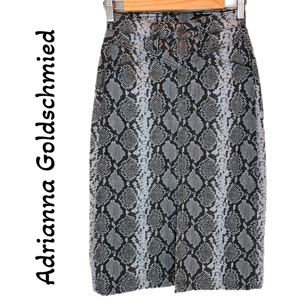 Adrianna Goldschmied Womens Midi Pencil Skirt Sz 25R Black-Gray Snake Print